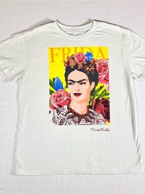 Frida Kahlo by Jerry Leigh L graphic art tee white short sleeve cotton portrait